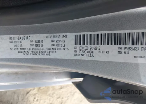 2016 Chrysler 200 S z USA, uszkodzony, nr VIN 1C3CCCBB1GN161818